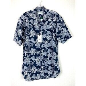 Coastaoro NWT Men's Button Up Shirt Size L Navy Blue White Tropical Print